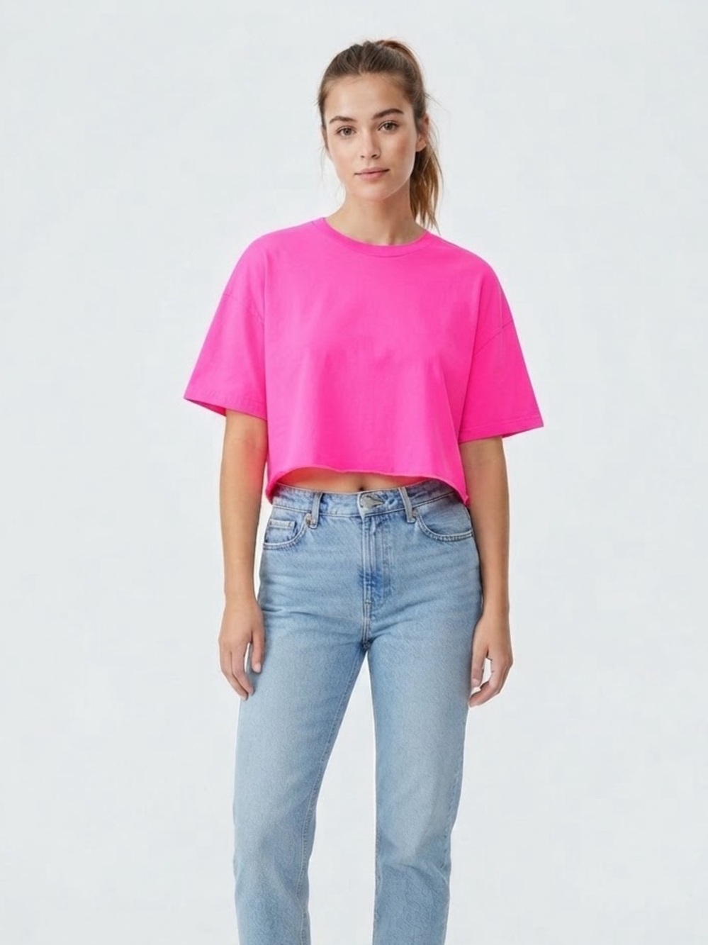 TNA Aritzia Pink Boxy Cropped Short Sleeve T-Shirt Crewneck Casual Tee Size M